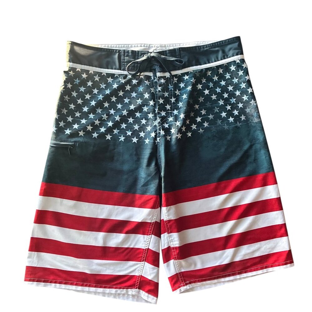 Burnside Mens‎ American Flag Boardshorts Size 34 American Patriotic Swim Trunks